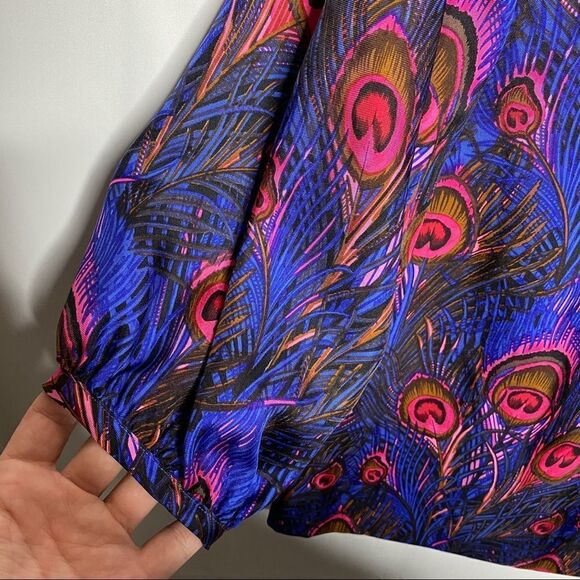 Britt Ryan Womens Blue Multicolor Silk Feather Print Blouse - Picture 5 of 8